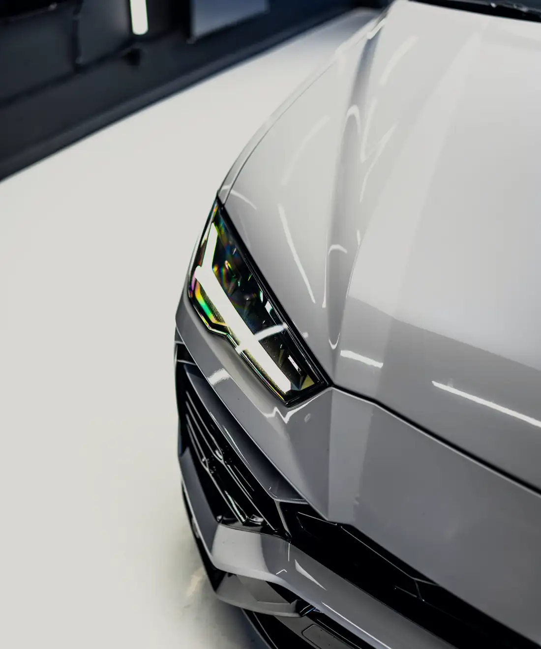 LED headlight of the grey Lamborghini Urus